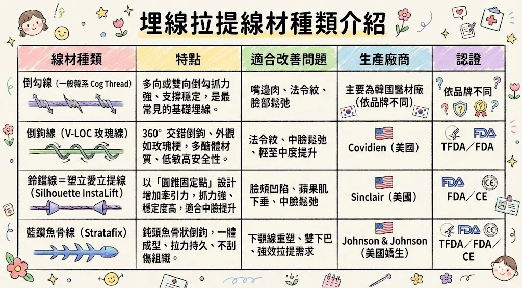 埋線拉提線材種類介紹
